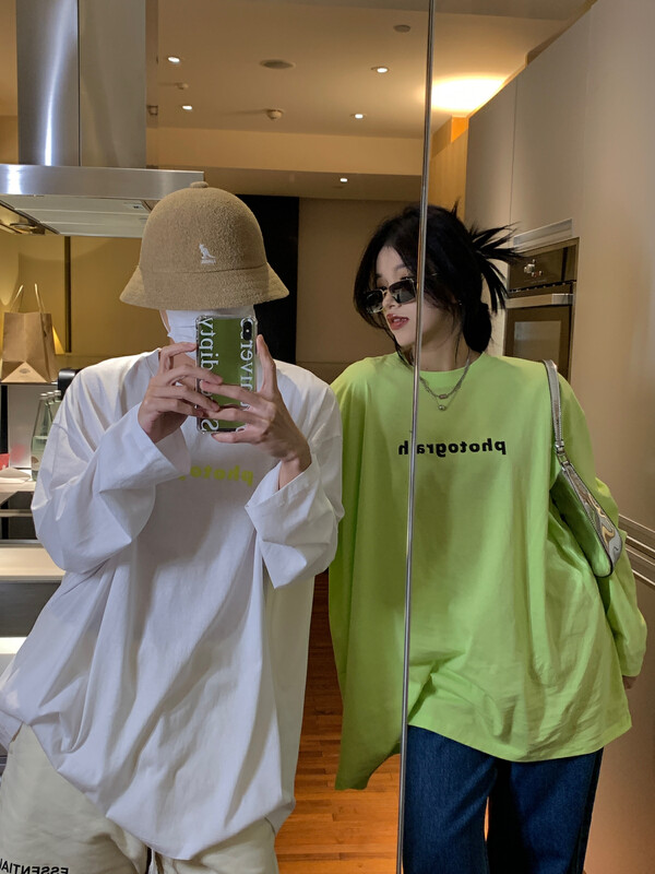 [11An] Korean casual stone paste lettered sunscreen shirt a6771