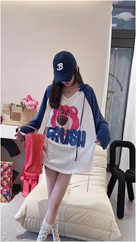 [new time /l&y home] Korean hooded printed long sleeve T-shirt 3190# XYY