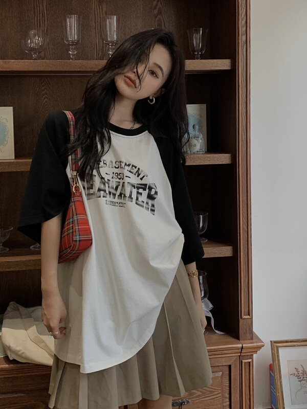 [11An] raglan sleeve Vintage Print loose short sleeve T-shirt a6777