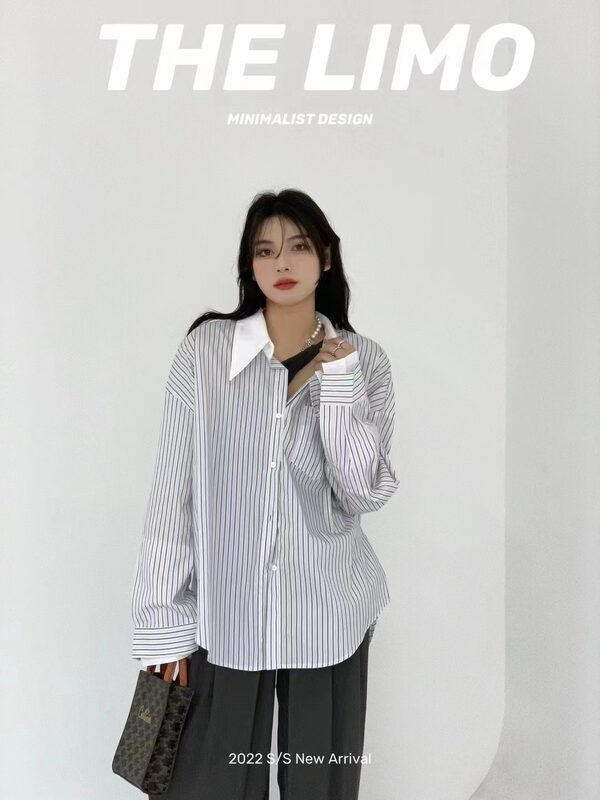 New year in early spring! [the limo] design stripe versatile thin shirt 6677# XYJ