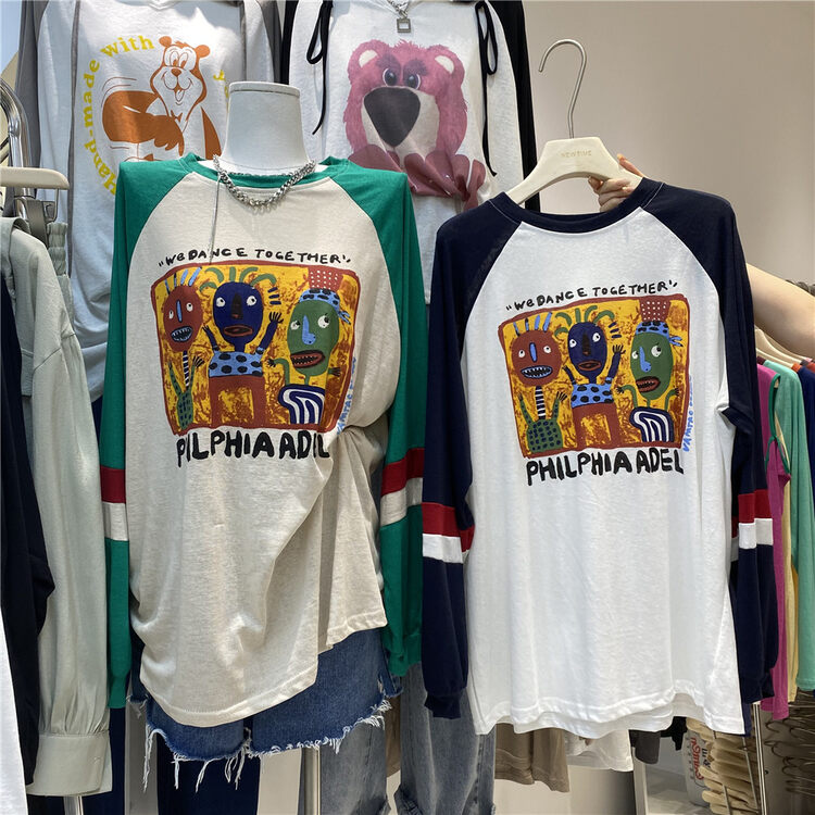 [new time /l&y home] Korean graffiti printed long sleeve T-shirt 3192# XYY