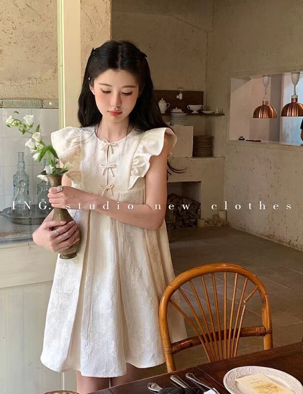 [ing] national style round neck bow high-grade dress ing-9222