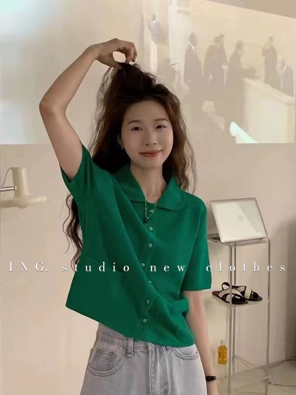 [ing] Korean simple and versatile single breasted shirt w3583