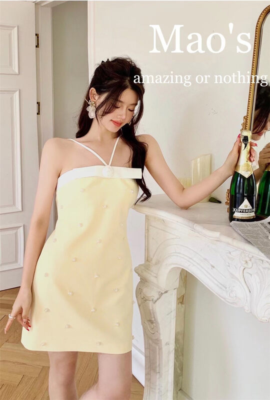 [Mao's] little women's color matching suspender dress ys1-6605 \jj