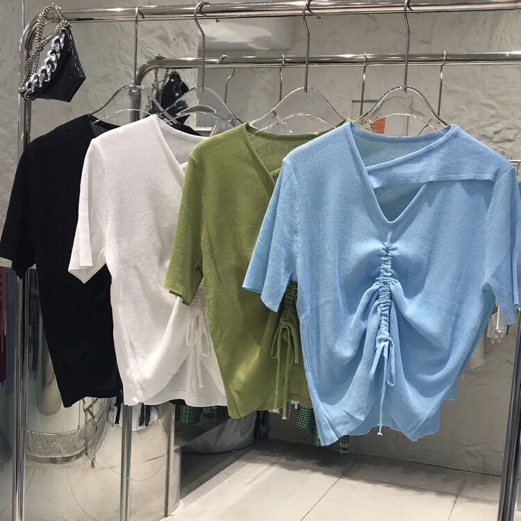 [o.shazidian] niche design sense drawstring irregular shirt 6072# CSX