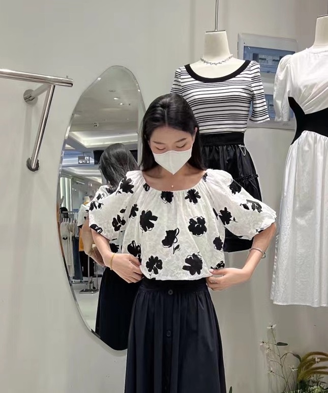 [banyiba] special flower design Lantern Sleeve Shirt 09221\zxx