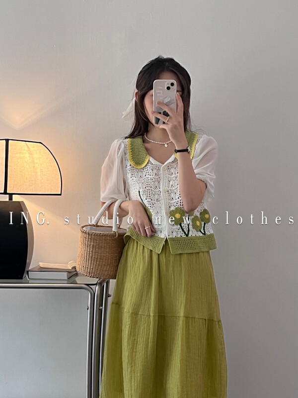 [ing] polo collar embroidered hollowed out shirt ing-7909# Fhx
