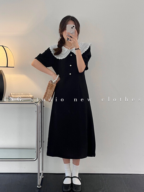 [ing] French lace collar contrast dress 9133