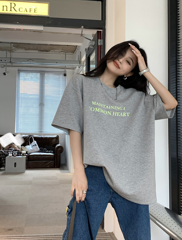 [11An] simple letter printed loose short sleeve T-shirt a6719