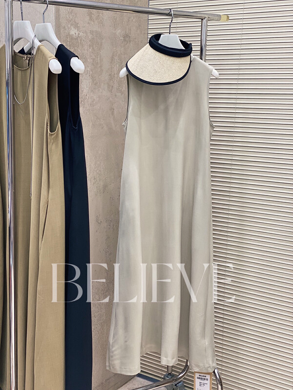 [believe] simple elegant lines sleeveless loose drape dress bl32122# JJ