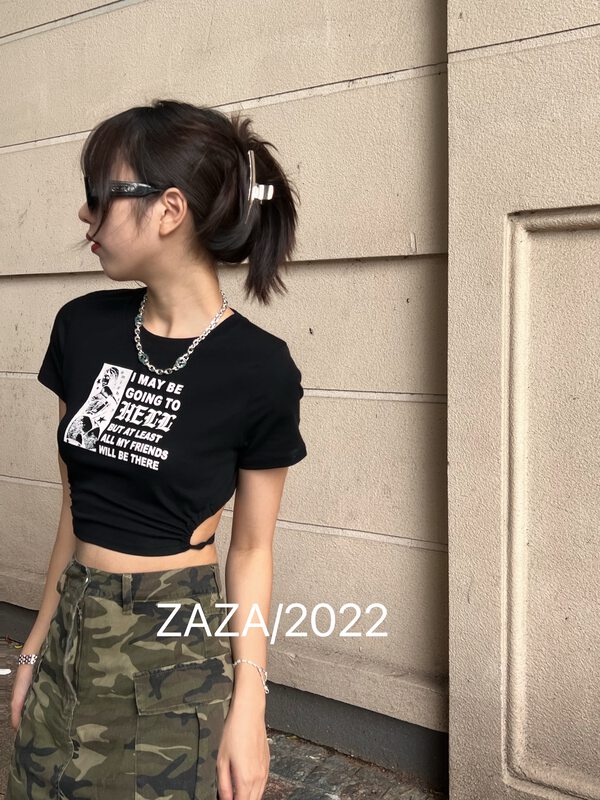 [Zaza] special pattern bandage short sleeve T-shirt 9095# LSL