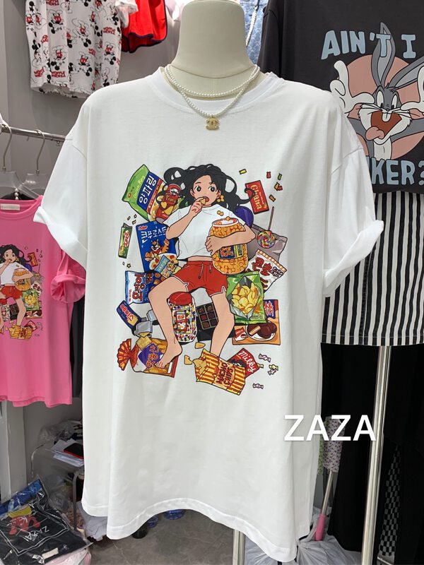Original price 56.40! [Zaza] round neck loose print short sleeve T-shirt 9053# LSL
