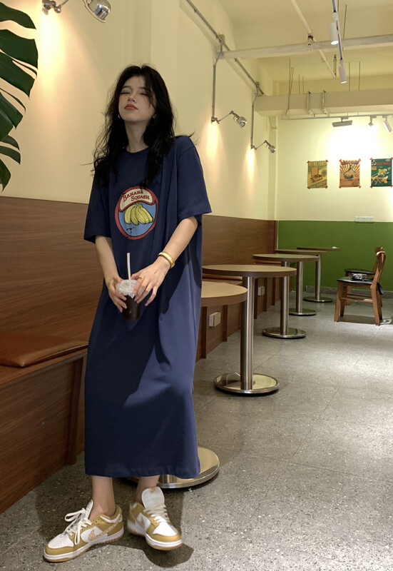 [11An] simple casual funny Printed Dress a6733