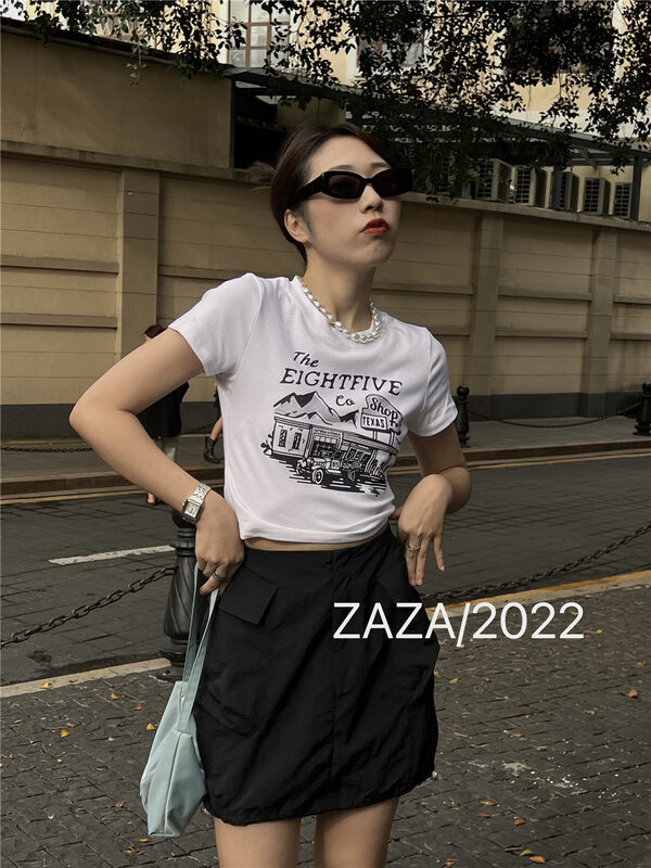 The original price is 43.99! [Zaza] round neck fashion pattern printed short sleeve T-shirt (excluding necklace) 9081# LSL
