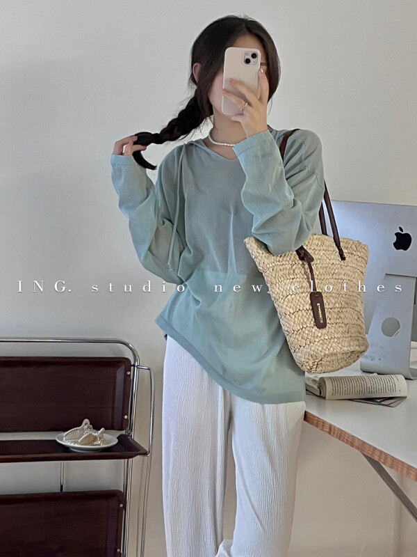 [ing] Korean casual versatile hooded Pullover sunscreen shirt w3577