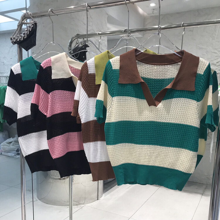 [o.shazidian] polo collar patchwork contrast shirt 6066# CSX
