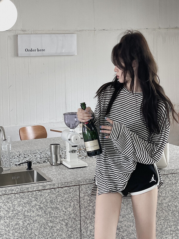 [11An] classic simple striped Pullover sunscreen shirt a6867-1