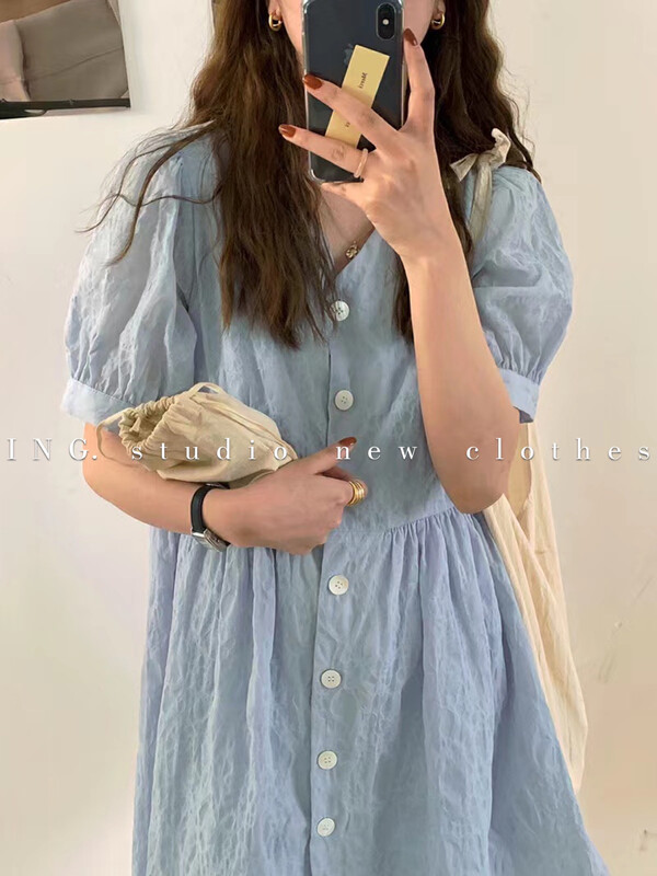 [ing] French gentle single breasted dress 9188
