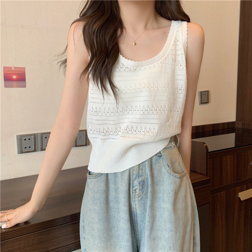 Real price summer new sleeveless hollow out knitted vest women's Outerwear top