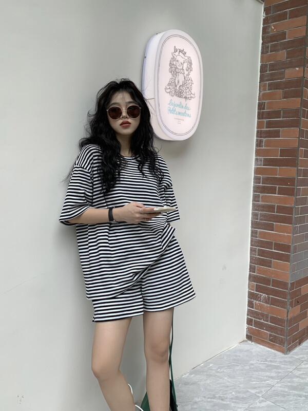 [11An] classic contrast striped loose suit a6776
