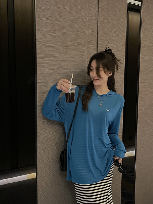 [11An] simple casual letter printed hooded sunscreen shirt a6851