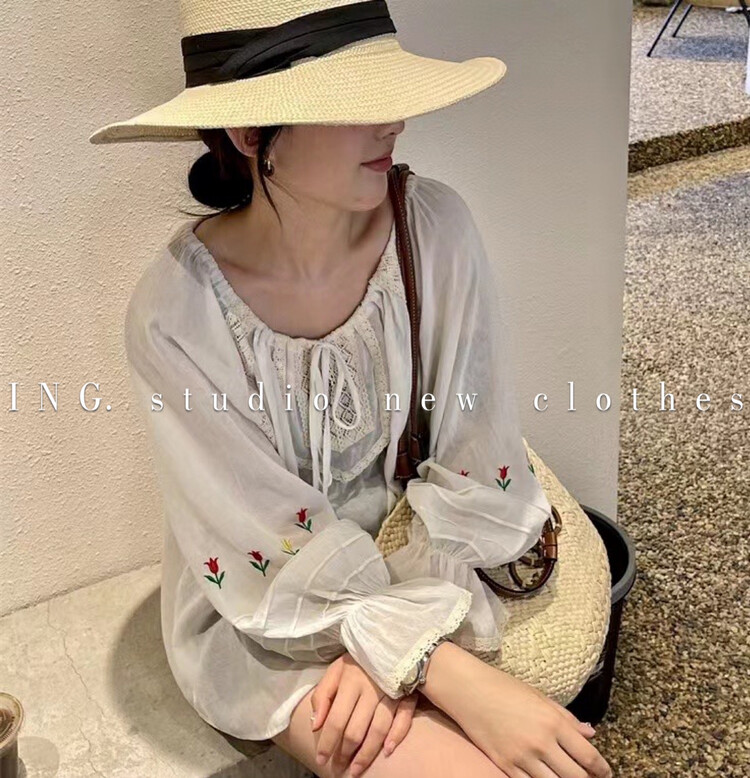[ing] ethnic embroidery floret lace blouse 7935