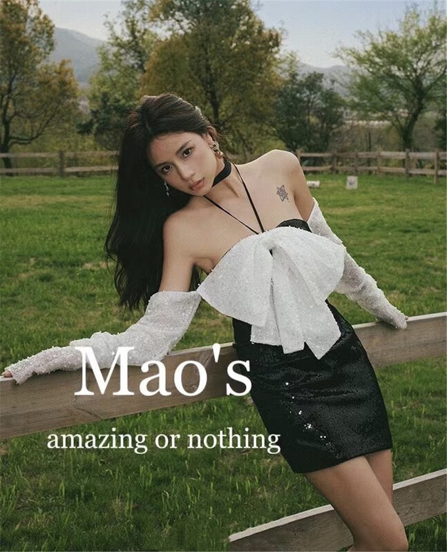 [Mao's] little woman's color contrast bow neck dress 6617# JJ