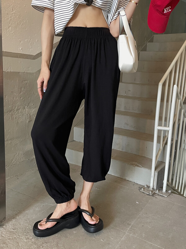 [11An] simple net color high waist loose casual pants a6836