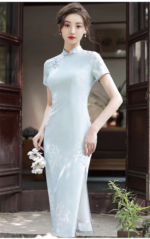 [crystal home] elegant Chiffon wind chime flower cheongsam dress (without pendant) 6609# PCZ