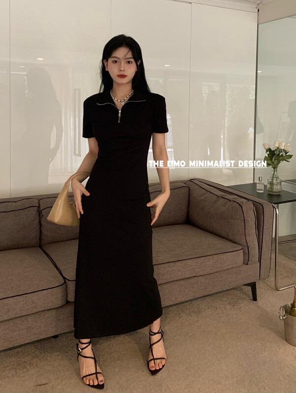 [the limo] Lapel zipper short sleeve dress 6731# XYJ