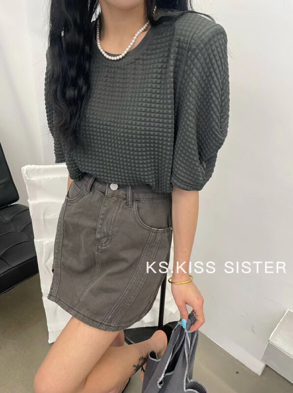 [KS] Korean solid color hollow shoulder pad short shirt 22203 \cqw