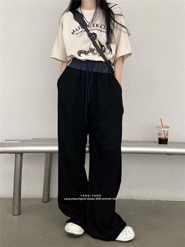 [Yang Yang] contrast lace up versatile sportswear casual pants c2058# CLS