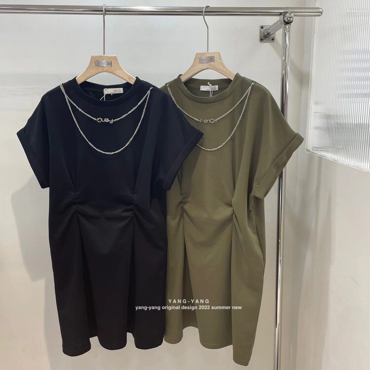 [Yang Yang] loose casual Pleated Dress (with necklace) c6502# CLS