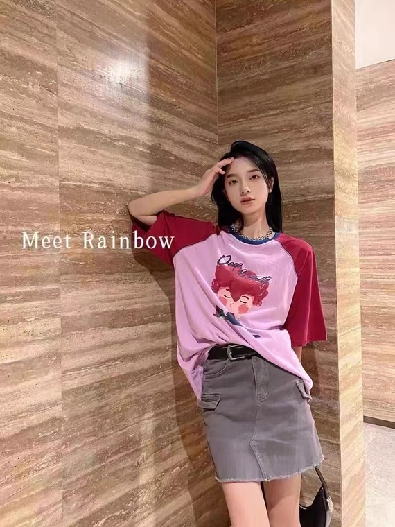 [seven 7] color blocked Pullover versatile short sleeve T-shirt 8933# WTT