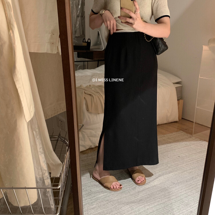 [Imiss] versatile contrast stitched side slit skirt cx6355# Fhx