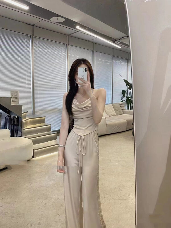 [mialiesy] spice girls want to hang neck strap + slim casual pants set 668# PCZ