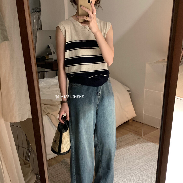 [Imiss] Vintage niche striped knitted vest / suspender (only for vests) cx0219# LSW