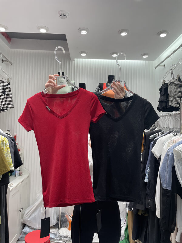 [mialiesy] casual V-neck solid short sleeve T-shirt 10115 \pcz