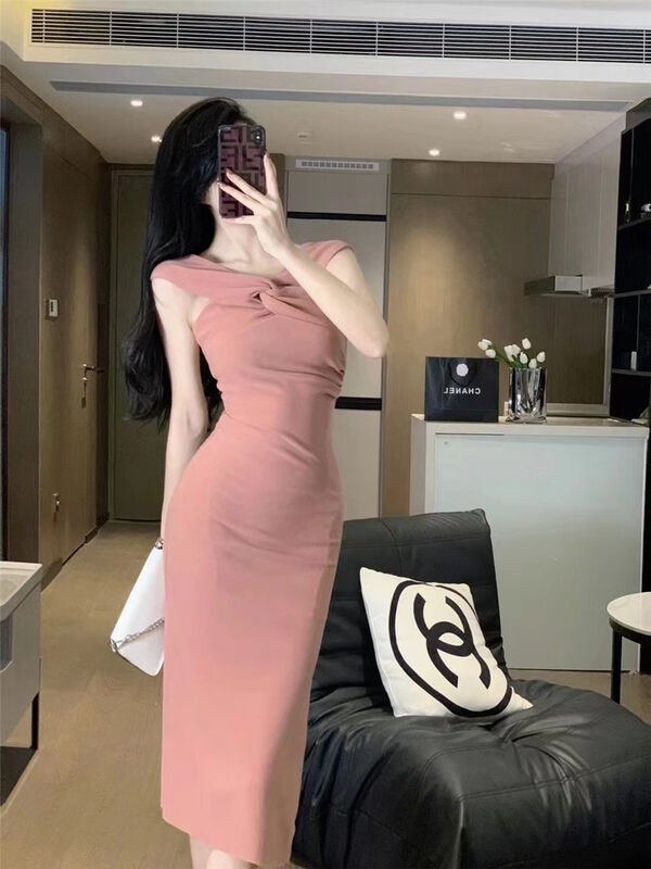 [little woman] little woman pure desire style, one shoulder slim dress 22263# PCZ