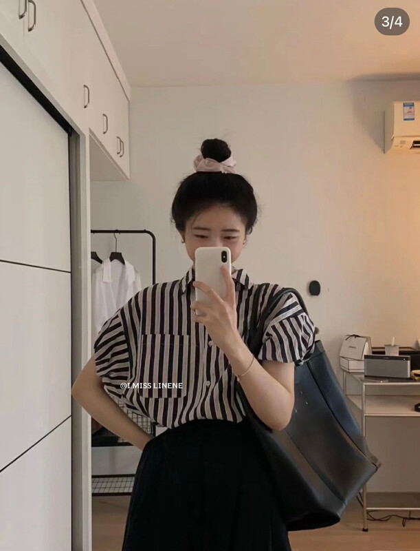 [Imiss] Korean minority design Bubble Sleeve Striped Shirt cx3379# Fhx
