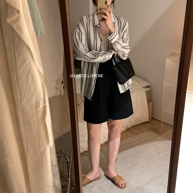 [Imiss] Korean casual Tencel striped shirt cx8081# Fhx