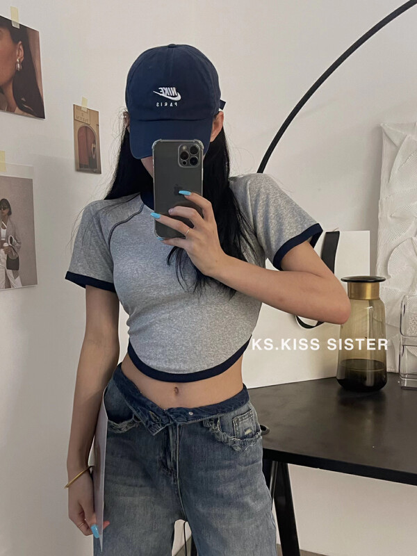 Original price 55.27! [KS] New Korean high waist short sleeve T-shirt 22202 \cqw