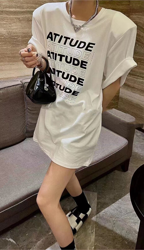 [Yang Yang] Korean English letters versatile Casual Short Sleeve T-shirt c6380\cls