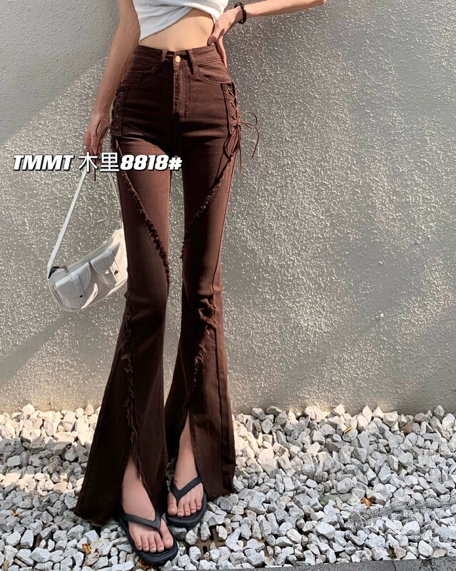 [jiajiatmmt Muli] Vintage split raw lace up slim elastic jeans 8818# L