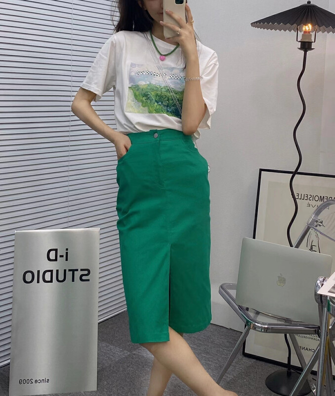 Original price 55.27! [I-D] Korean versatile printed short sleeved T-shirt + temperament slim skirt set 853# L