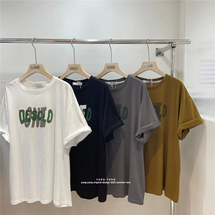 [Yang Yang] Korean wild letter loose round neck short sleeved T-shirt c6393# CLS