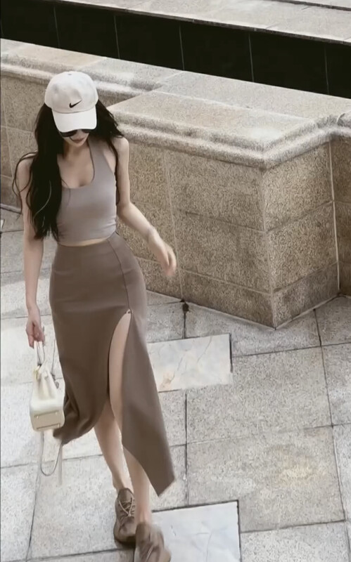 [mialiesy] Spice Girls' simple Neck Tank Top + high split simple skirt set 659# PCZ