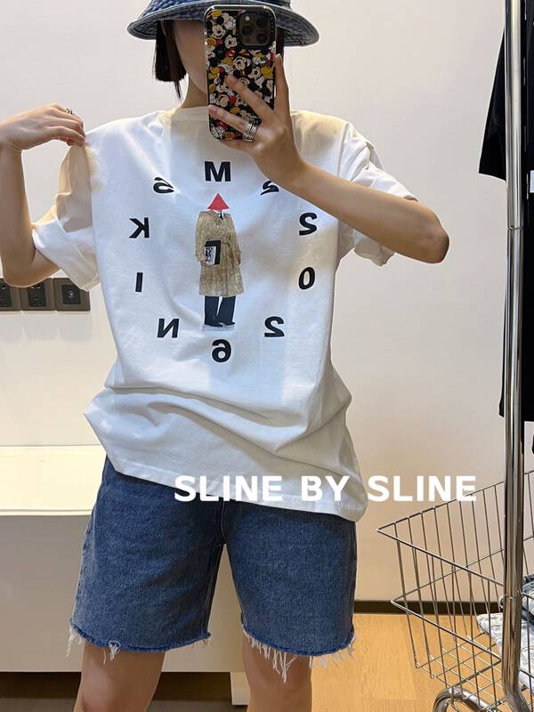 [sline by sline] design sense niche print short sleeved T-shirt 81171# zxl