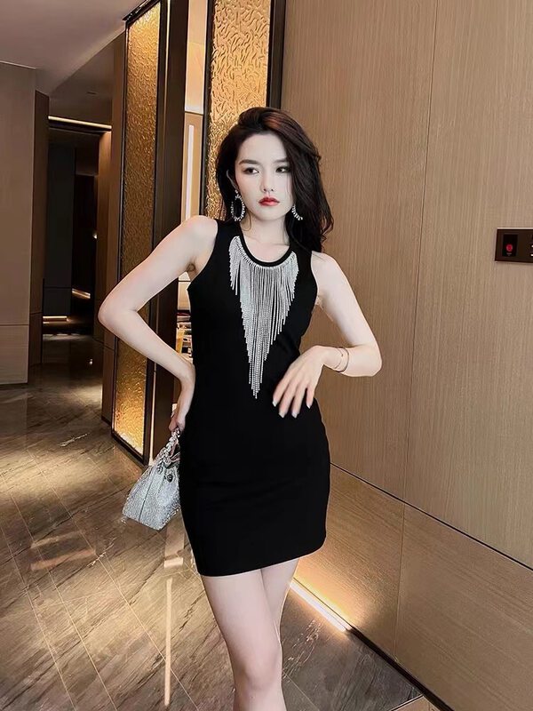 [little woman] sleeveless crimping heavy industrial Rhinestone dress 22278 \pcz