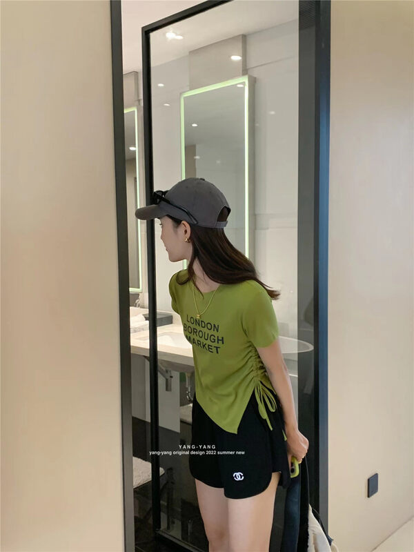[Yang Yang] round neck lettered Casual Short Sleeve T-shirt c6327a# CLS